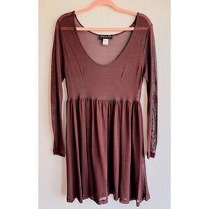 Vintage Patrizia Pepe Firenze Designer Brown Mesh Longsleeve Skater Mini Dress S